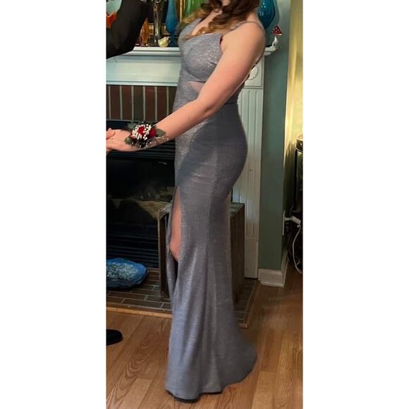 Light Blue Sparkle Prom Dress Formal Sz 10 V-neck Side Slit Maxi 90s Y2K Style - Picture 6 of 14